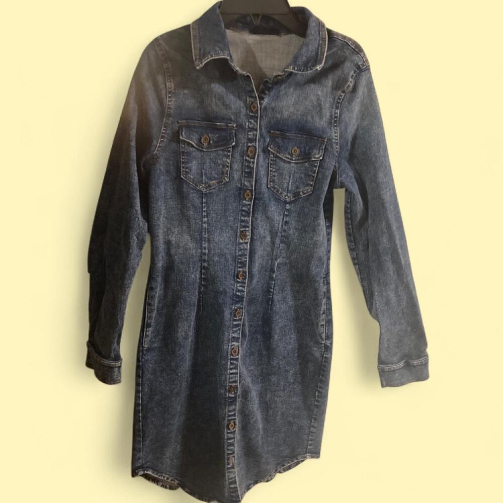 Blue denim dress with button up